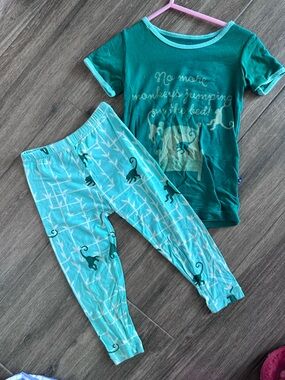 Kickee Pants Teal and Aqua Monkey Pajama Set